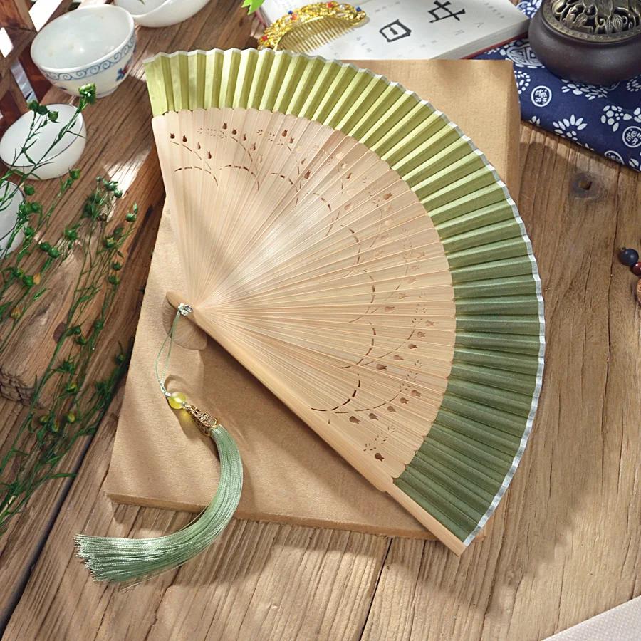 Fan Summer portable Chinese Hanfu antique green folding fan Women's cheongsam folding small fan