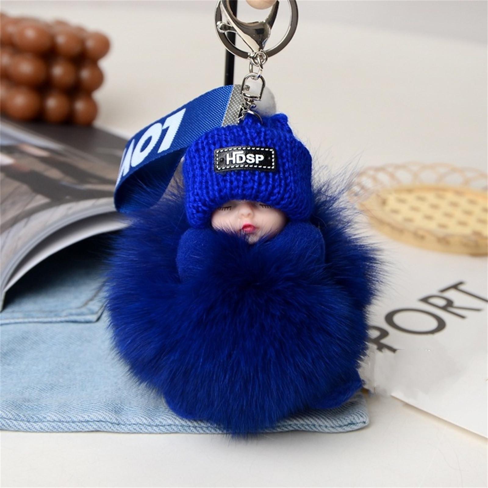 Hair Ball Sleeping Doll Key Chain Pendant, Plush Accessories, Car Key Bag Buckle One Size