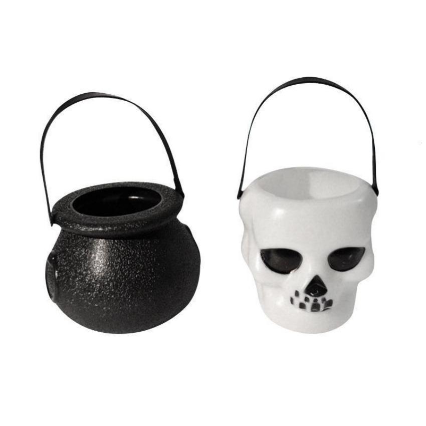 1 Pcs Black or White Plastic Candy Jar Skull Witch Cauldron Candy Kettle Halloween Party Hanging Props Halloween Decor