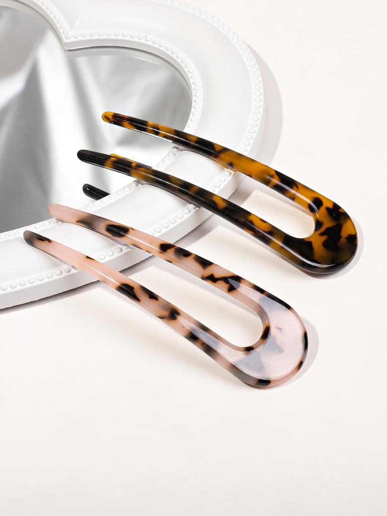2Pcs Tortoise Shell Hair Pins U Shaped Magic Grip,French Hair Pin Hairstyle Chignon for Women Thick Hair Hair Accessories