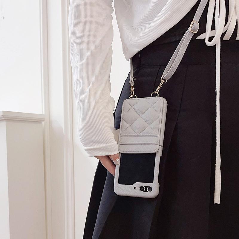 Luxus-Leder-Hals-Schultergurt-Crossbody-Brieftasche für Samsung Galaxy Z Flip 5 Z Flip 4 Z Flip 3 Kartensteckplatz-Abdeckung