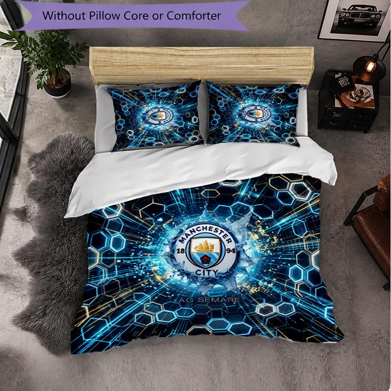 Set Lenzuola Manchester City Modello 3 Pezzi Morbida Copripiumino in Microfibra con Federe per Camera da Letto