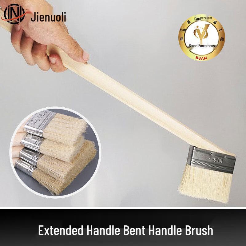 JNL 4-inch Solid Wood Long Handle Bent Cleaning Brush