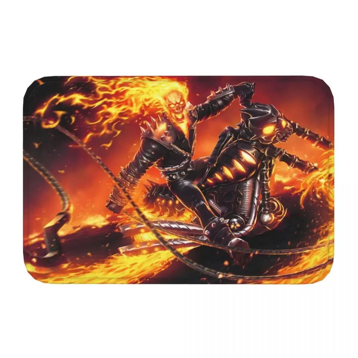 

Motorcycle Cool Motor Cycle Non-Slip Carpet Ghost Rider Flaming Comics Art Doormat Bedroom Kitchen Mat Entrance Door Decor Rug 40cmx60cm