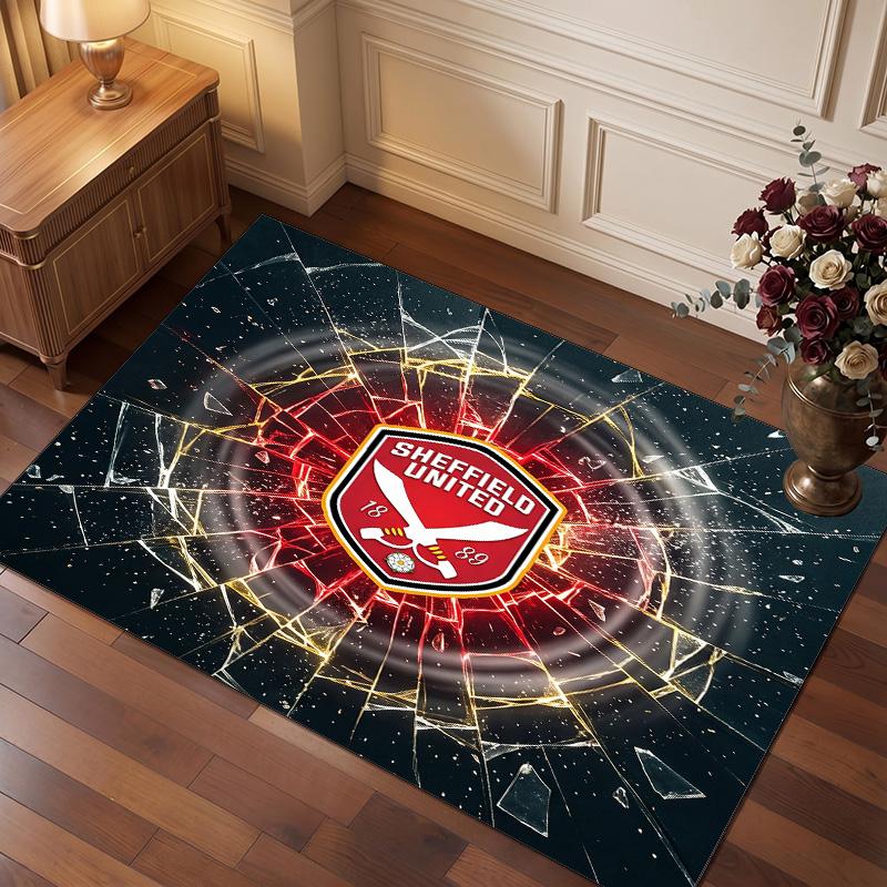 Sheffield United Football Print Crystal Velvet Rug, Comfortable Water Absorbent Non Slip Indoor Floor Carpet