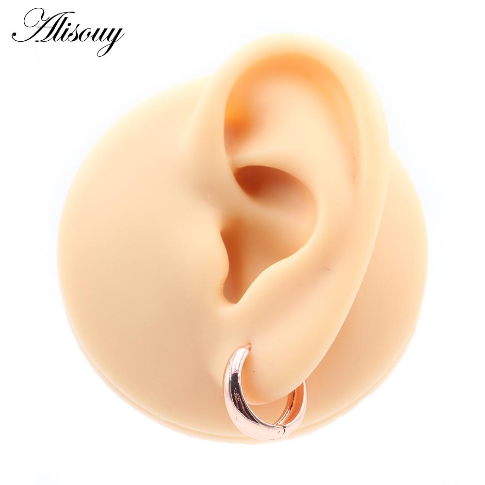 Alisouy 2pcs Copper Alloy Cute Curve Polishing Small Circle Round Hoop Earrings For Women Men Ear Cuff Brincos Hinged Jewelry