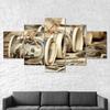 Dollar Bills Benjamin's Money Rolls Fiat Currency 5 Piece Five Panel Wall Canvas Print Modern Art Poster Picture Home Decor Gift For Him Her