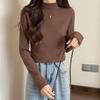 Velvet Semi-High Neck Long Sleeve Women's Modal Base Layer T-Shirt - Slimming White Autumn/Winter Fashion Top