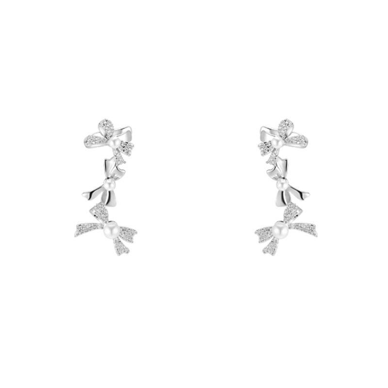Top Stream Royal Sister Pearl Bow Earrings Ear Bone Clip Integrated Earrings Women'S Niche Design Advanced Sense
