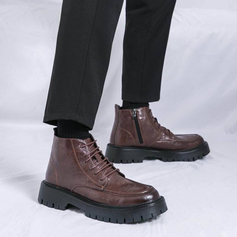 High End New Outdoor Wear-resistant Sole Men's Work Boots Winter Ankle Boots Office Business Dress Shoes for Men's Trendy Green