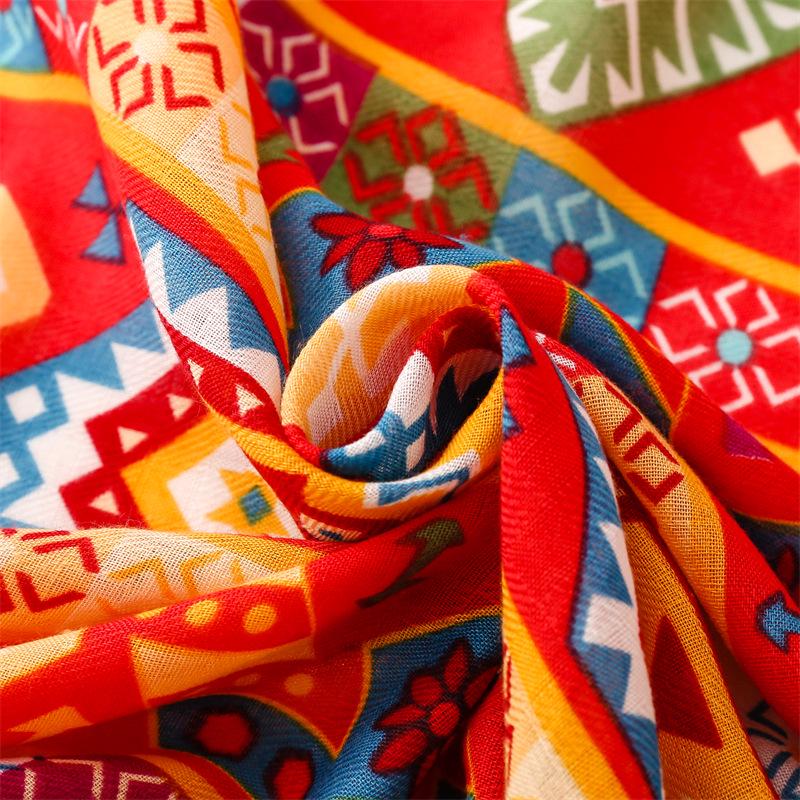 Yitao Bohemian Red Vintage Ethnic Travel Shawl - Silk-Like Cotton Linen Sunscreen Scarf for Women