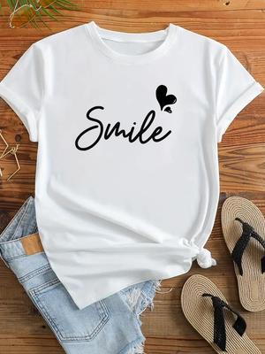 (Asian Size) Clothing Letter Cute Style Trend Casual Tshirt Women Short Sleeve Fashion Print Lady Tee Top Female Graphic T-shirts