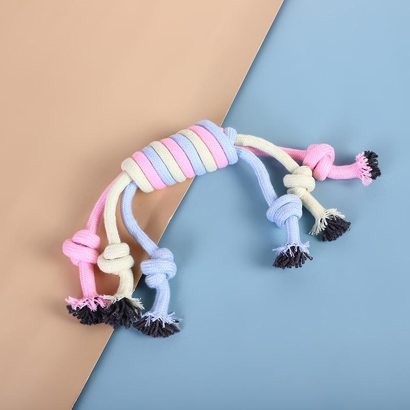 Dog Toy Macaron Color Cotton Rope Toy Teeth Resistant Interactive Play Pet Supplies