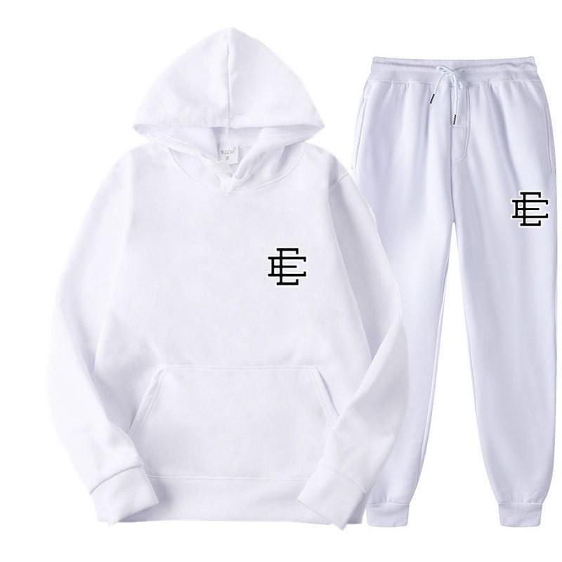 Unisex Casual Hooded Fleece-Lined Sweatshirt Pants Set Sporty Solid Color Outfit Fall
