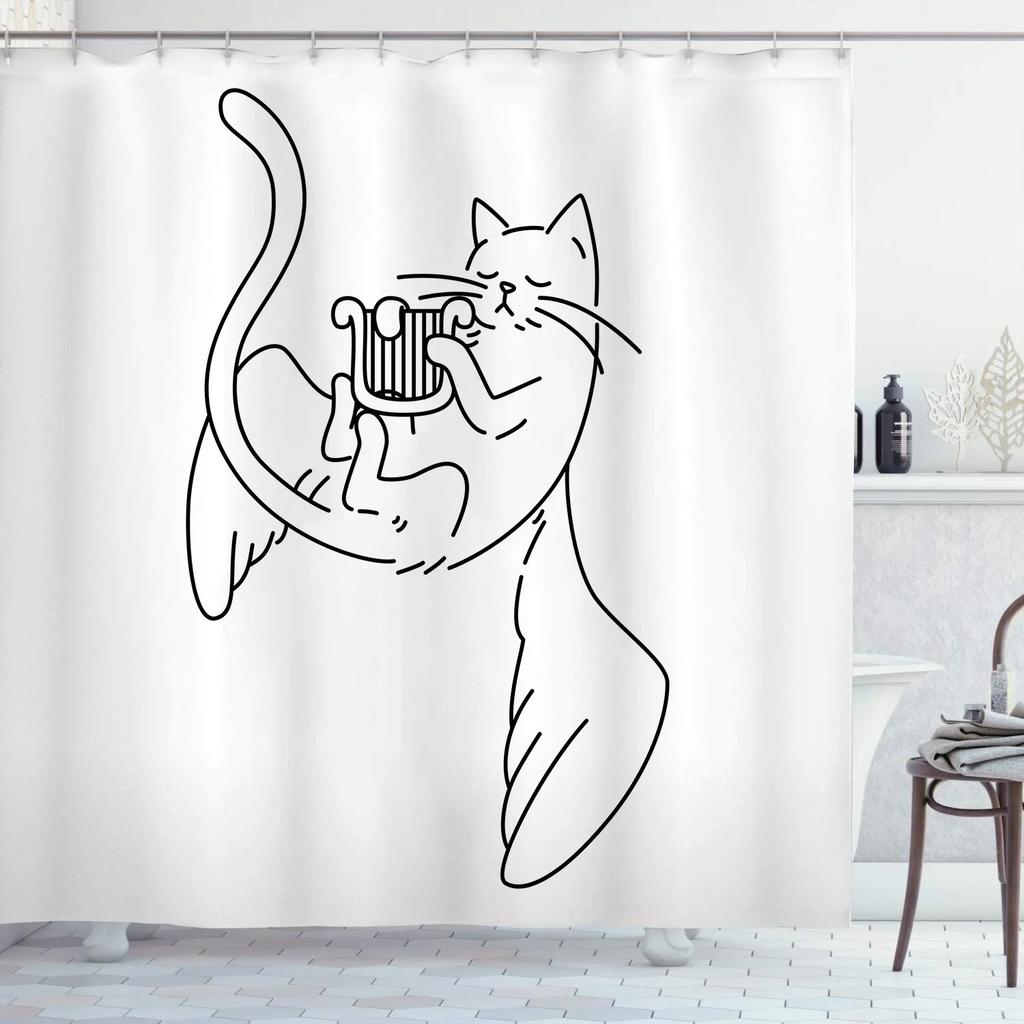 Cute Cat Pattern Shower Curtain - Fun Cartoon Design for Playful Bathroom Décor, Waterproof, Easy Care & Soft Fabric