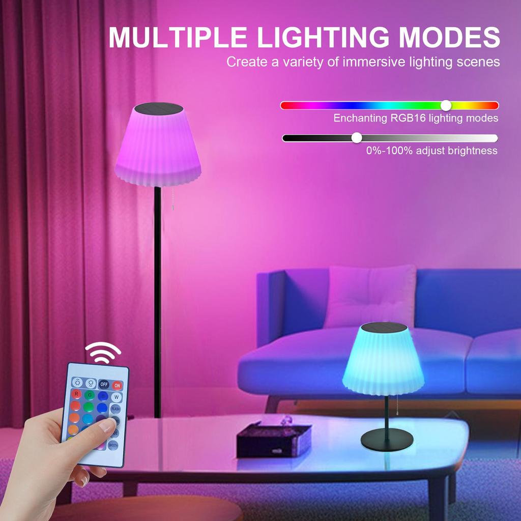 Solar Floor Lamp – OWOSALD – Black & White, RGB 19-Color, USB-C/Solar Powered – Model SFL-RGB01