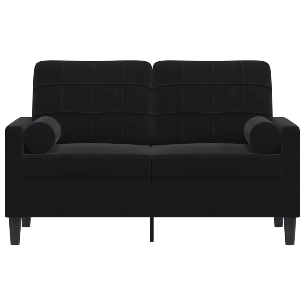 2 Seater Velvet Sofa with Decorative Cushions Black 120 cm