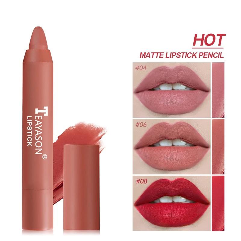 Batom Matte 12 Cores À Prova D'água Veludo Nude Lápis Batom Vermelho Sexy Marrom Pigmentos Maquiagem para Lábios Tinta Labial de Longa Duração