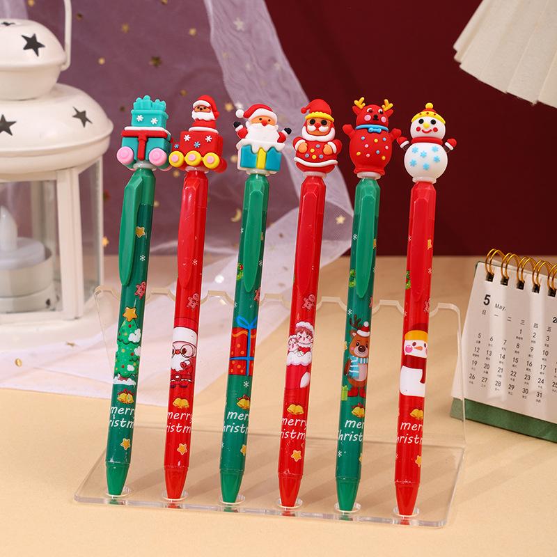 36 Pcs Soft rubber gift box shape Soft Glue Christmas Series Push Pen Holiday Gift Pen Student ST Cartoon Styling Pen Black Signature Holiday Gift Nov