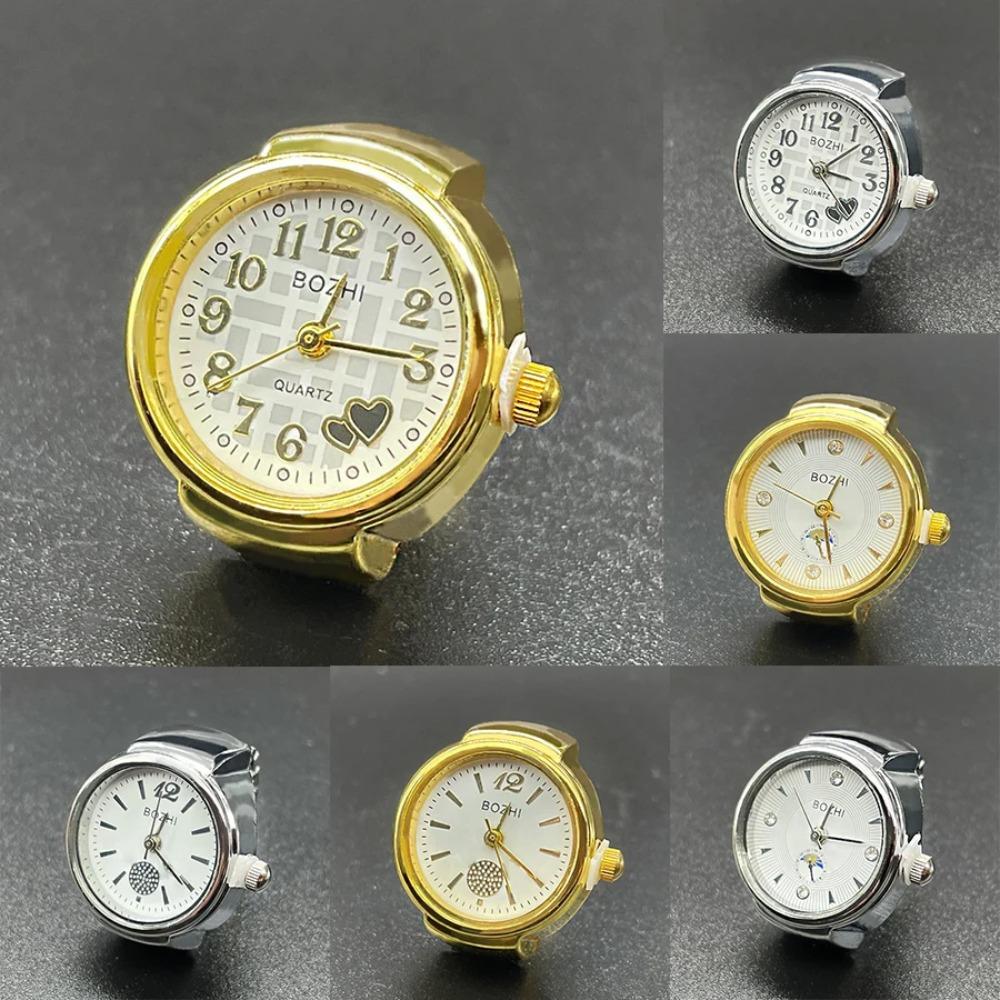 Gold Silver Color Punk  Simple Quartz Watch RingsCreative Clock Dial Women Men Couples Elastic Strap Finger Ring Jewelry