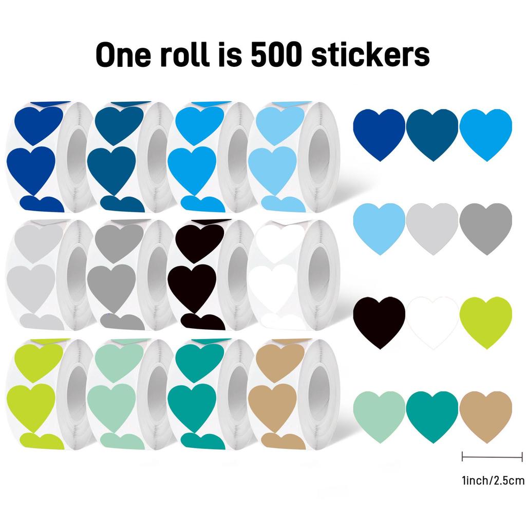 Heart-Shaped Love Stickers - 500 Self-Adhesive Labels per Roll