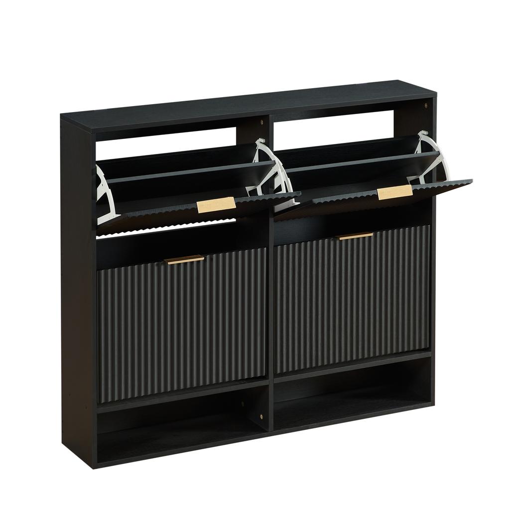 120 x 24 cm Shoe Cabinet with Grooved Front – Height-Adjustable with Anti-Tip Device and Decorative Table for the Hallway, in Black