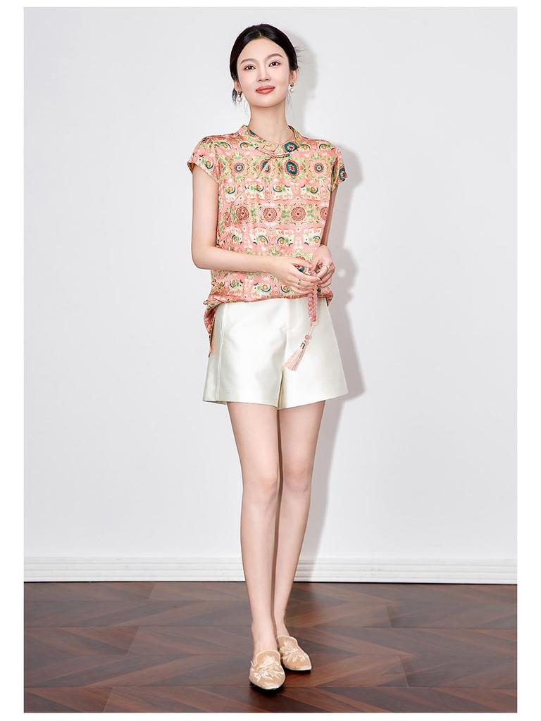 Women's Summer Elephant Jacquard Stand Collar Shirt
