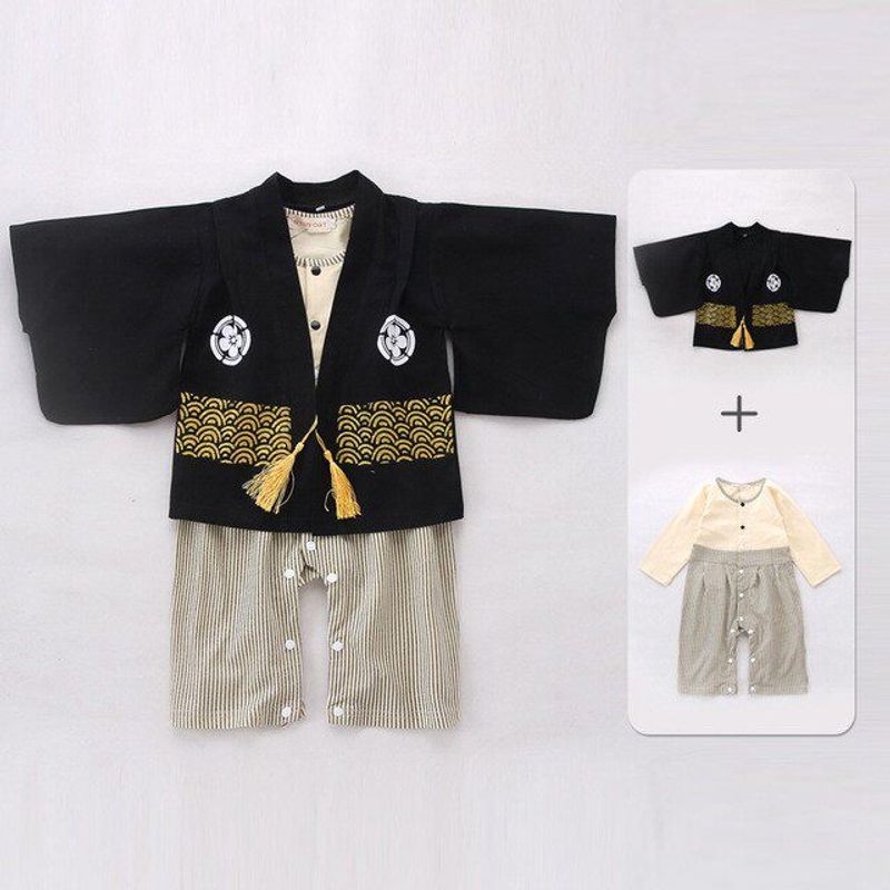 

Spring and Autumn Long-Sleeved Kimono Boy s Japanese-Style Romper Black Jacket (16084) Size 95 (2-3 Years Old)