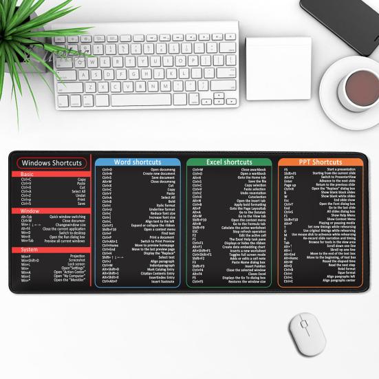Mouse Pad Excel mare Cheat Sheet Pad de birou Rezistent la uzură Suprafață netedă Bază anti-alunecare Ușor de curățat Masa Gaming Mousepad