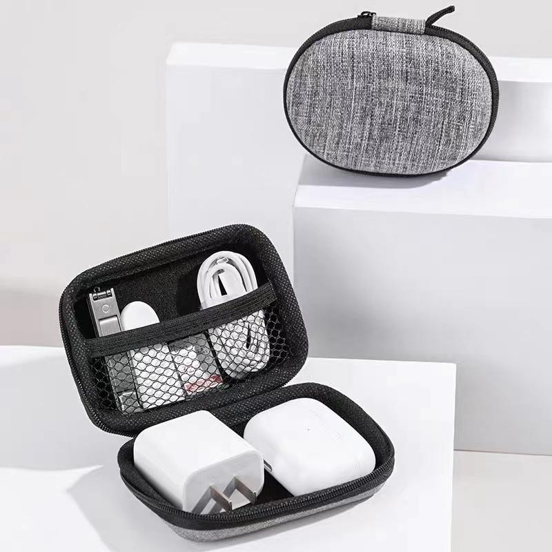Mini Sacoche de Rangement Portable EVA Pochette Sac de Transport Fermeture Éclair Étui pour Écouteurs Airpod/Téléphone/Accessoires Câble de Charge