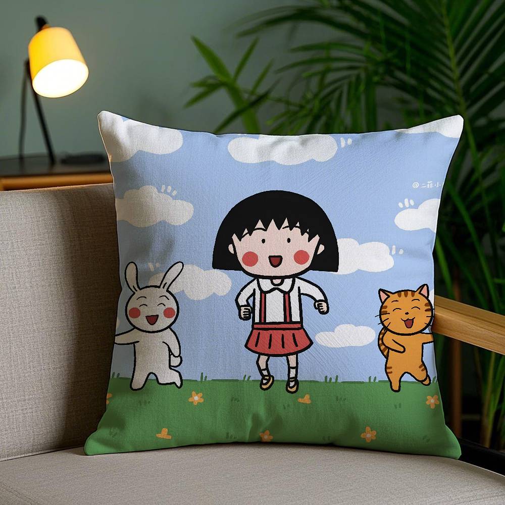 Cartoon Chibi M-Maruko-ChanS Pillow Case Sofa Short Plush Double-sided HD Printing Room Home Office Gift Cushion Cover