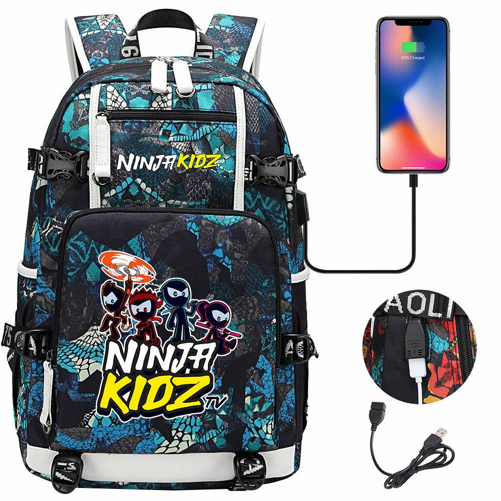Print Kids Backpack with USB Charging Port, Teenagers School Bookbag, Lightweight Travel Daypack with Headphone Jack Anti-Theft Design