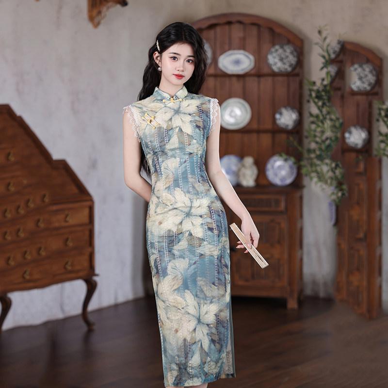 Striped sleeveless national style new Chinese Suzhou long cheongsam improved young women's high sense can be worn daily in summer