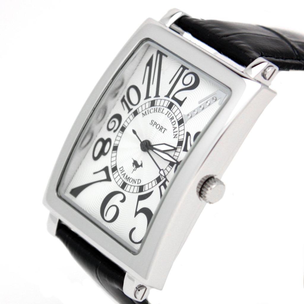 Michel Jurdain SG-3000-7 Men's Sports Diamond Watch with Leather Strap, White and Black