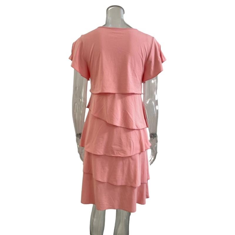 Women's Short Sleeve Crew Neck Ruffle Tiered Layered Flowys Swing Long Midi Dress Summer Dresses Casual Loose Dresses
