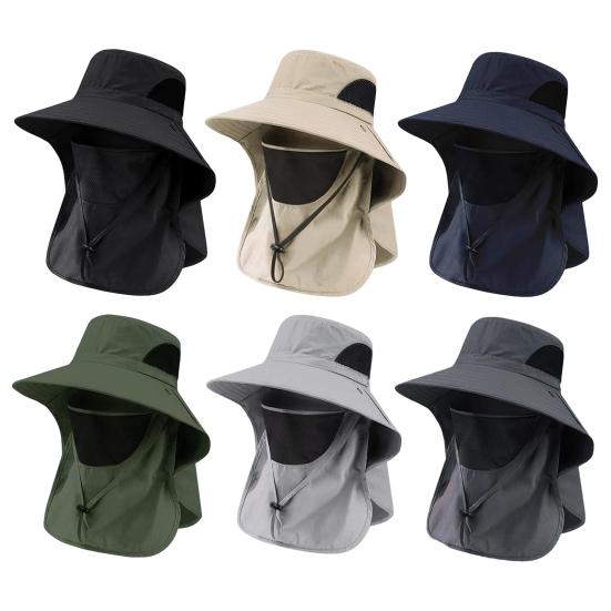 Wide Brim Sun Hat for Men Women Quick Dry UPF 50+ Fishing Hat with Face Guard And Neck Flap for Outdoor Hiking Travel Beach