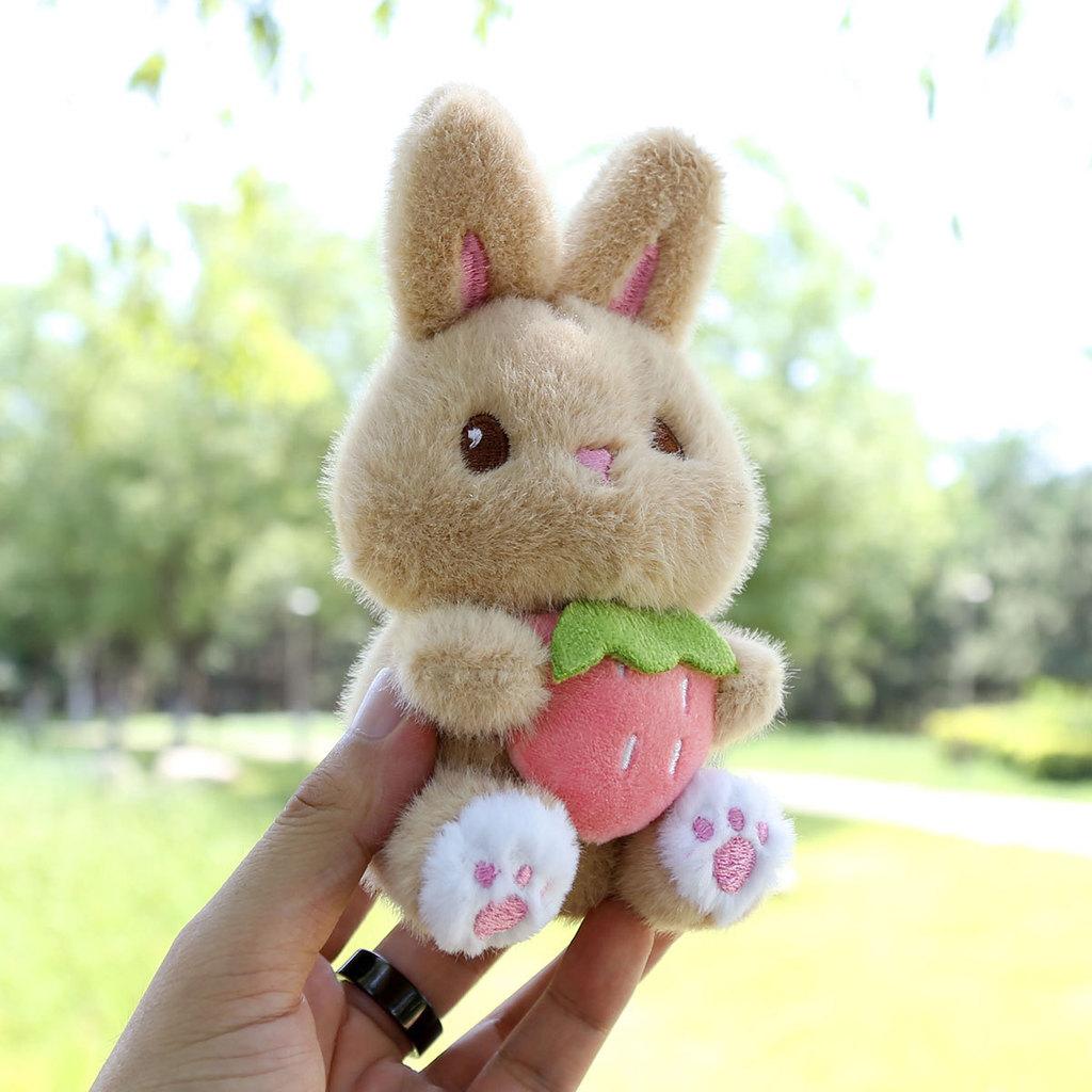 Plush Toy Bunny Keychain With Strawberry Design For Kids Gift And Bag Accessory