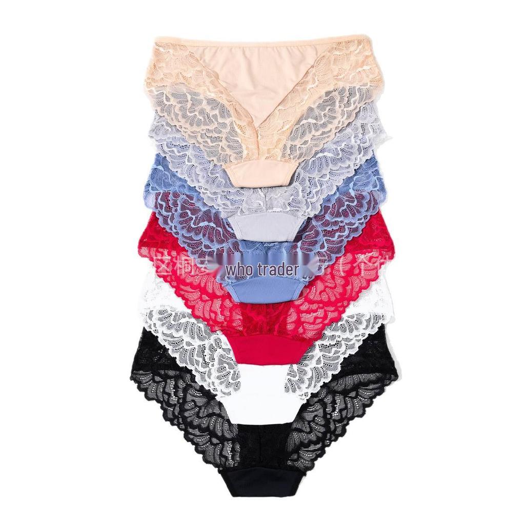 Women's Seamless Mid-Waist Lace Panties – Antibacterial, Soft, and Breathable