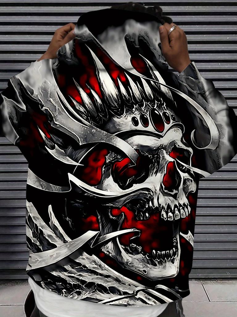 Men'S Hooded Digital Print Sweatshirt, Featuring a Street Fashion Style with a Skull Graphic, Machine Washable, Versatile Design, Suitable for