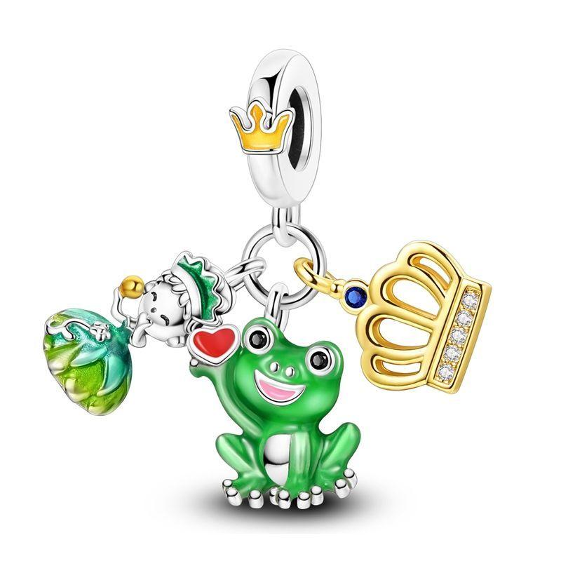 Luck Charm 925 Silver Four Leaf Clover Green Tree Frog Turtle Bead Pendant For Bracelet Women DIY Jewelry Gift