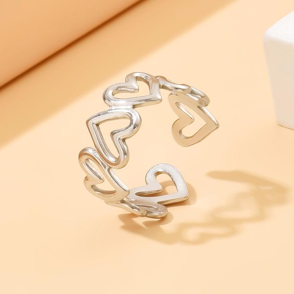 Adjustable Heart-Shaped Titanium Steel Ring - Fashionable Non-Fading Stainless Steel Jewelry for Women