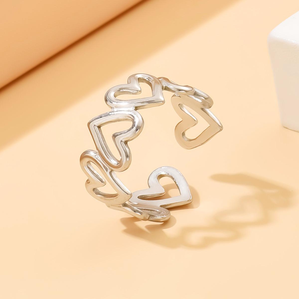 Adjustable Heart-Shaped Titanium Steel Ring - Fashionable Non-Fading Stainless Steel Jewelry for Women