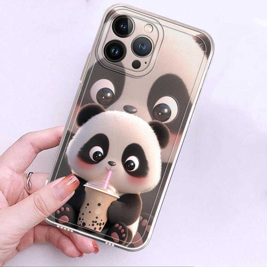 Cute Panda Case for iPhone 17 Pro Max XS Max 13 Pro 12 Mini 16 Air 15 14 Plus XR 7 8 11 Soft Phone Cover