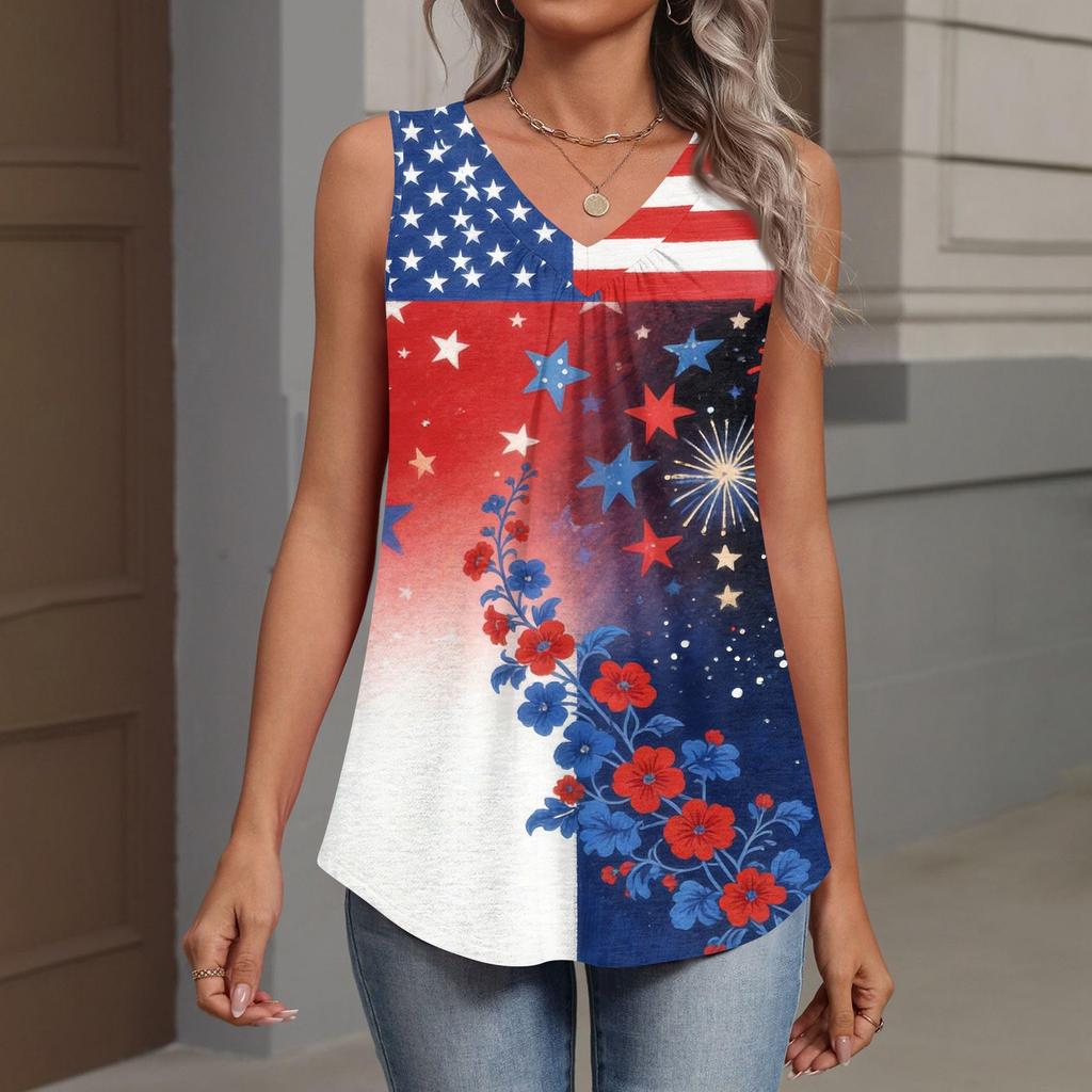 Womens Tank Tops Sleeveless Loose Fit Tops V Neck Pleated Shirts Basic Tees