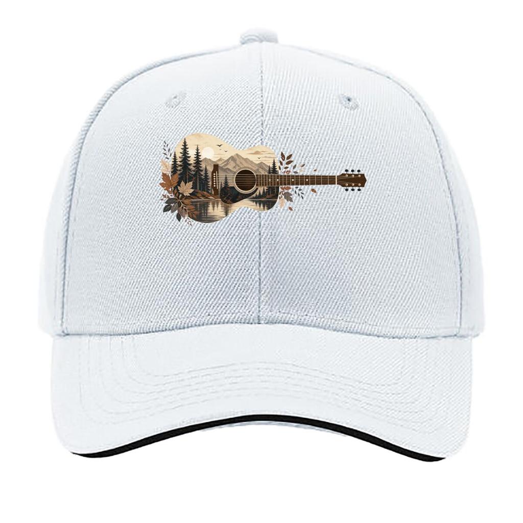 Rustic Forest Acoustic Guitar Silhou Sandwich Baseball Cap Sun Cap Outdoor Workouts Hat