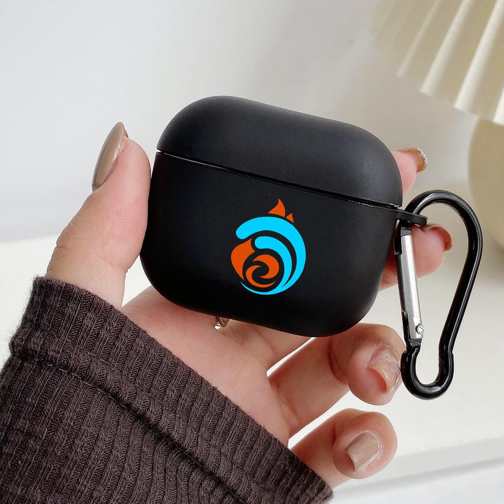 Süßes Genshin Impact Logo Mit Haken Für Airpod Pro 3 Pro2 Schwarze Schutzhülle Weiche Hülle für Apple Airpods 2 1 Kopfhörerhüllen