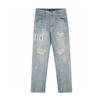 M06 Amiri Men's and Women's American Style Trendy Jeans with Fabric Patches, Holes, Embroidery, Casual and Fashionable High Street Pants