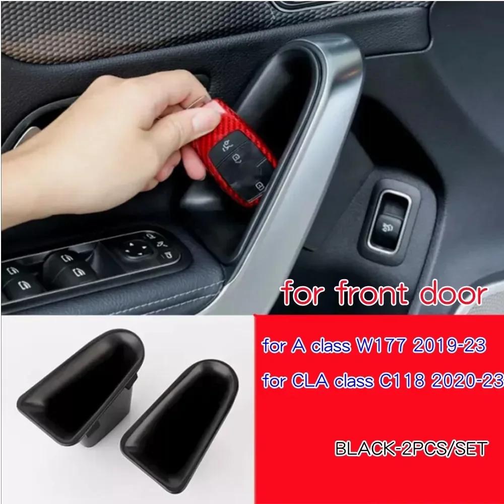 For Mercedes Benz A CLA Class W177 C118 A200 -24 Black ABS Car Door Handle Storage Box Container Organizer Tray Holder Trim