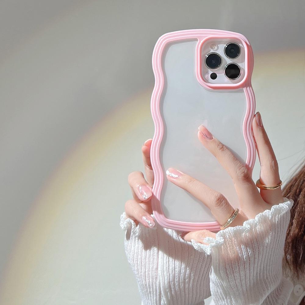 

Wavy Borders Are Suitable for Iphone16 Mobile Phone Case 14pro Max Apple 13 Solid Color 15 Simple Candy Color 16promax