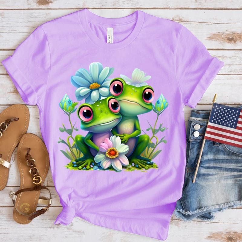 New Frog Print T Shirt Fashion Women Summer Casual Short Sleeve Tee Cute Loose T Shirts